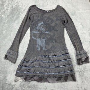 Coco Mezon Top Womens Medium Gray Tiered Ruffle Tunic Fairy Grunge Whimsigoth